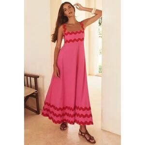 Pink and Red Rick-Rack Maxi Dress, Size Medium, KB330